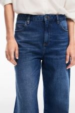 Pantaloni denim albastru cu broderie florală