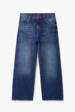 Pantaloni denim albastru cu broderie florală