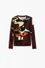 Bluză slim din vâscoză cu imprimeu multicolor