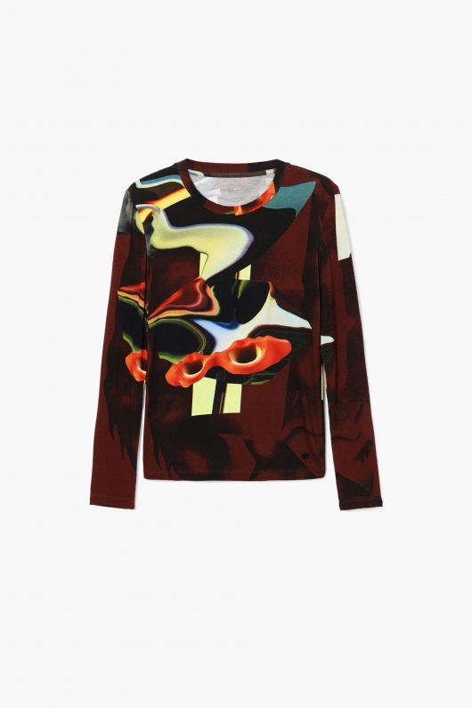 Bluză slim din vâscoză cu imprimeu multicolor