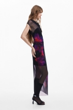 Rochie neagră lungă din tulle cu print floral