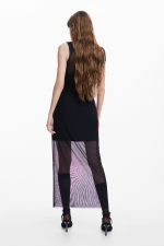 Rochie neagră lungă din tulle cu print floral