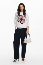 Pulover crem casual cu imprimeu floral