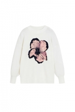 Pulover crem casual cu imprimeu floral
