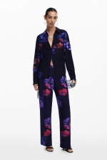 Pantaloni lungi cu print floral multicolor