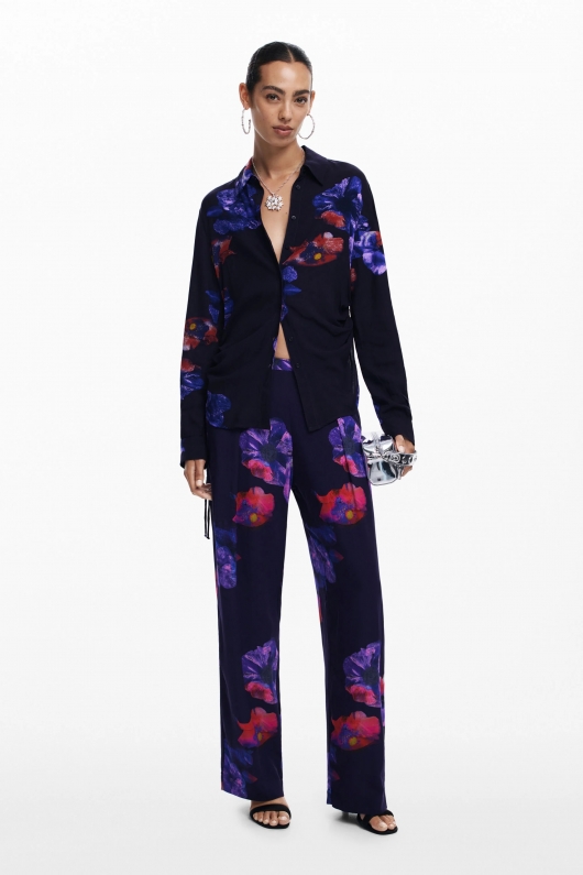 Pantaloni lungi cu print floral multicolor