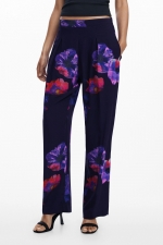 Pantaloni lungi cu print floral multicolor