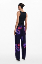 Pantaloni lungi cu print floral multicolor