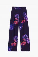 Pantaloni lungi cu print floral multicolor