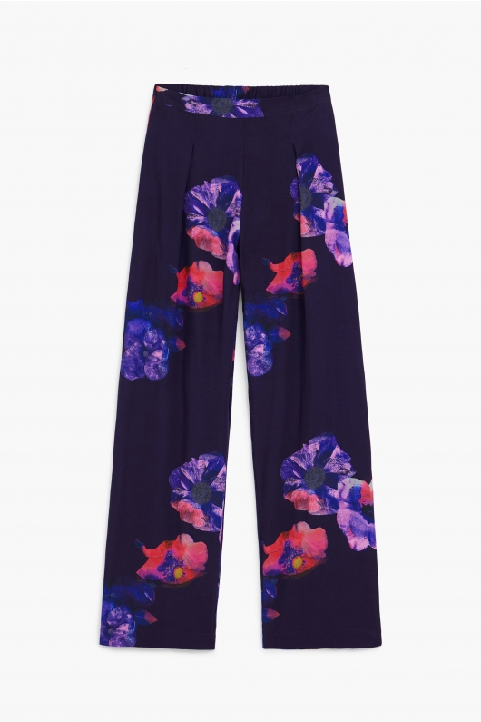 Pantaloni lungi cu print floral multicolor
