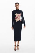 Rochie neagră midi cu imprimeu floral