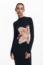 Rochie neagră midi cu imprimeu floral
