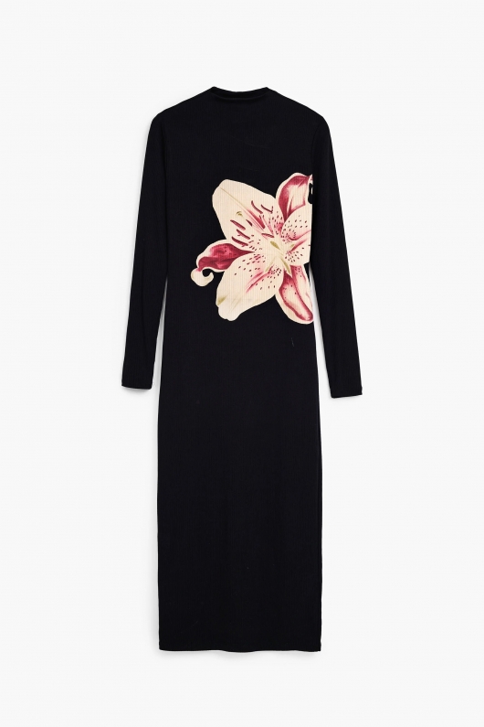 Rochie neagră midi cu imprimeu floral
