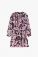 Rochie midi vaporoasă cu print floral și volane