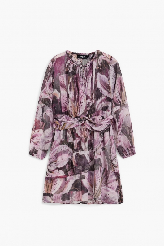 Rochie midi vaporoasă cu print floral și volane