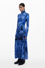 Rochie midi albastră cu imprimeu fluturi