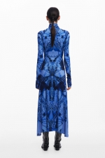 Rochie midi albastră cu imprimeu fluturi