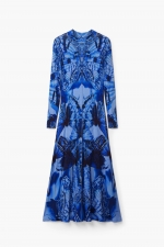 Rochie midi albastră cu imprimeu fluturi
