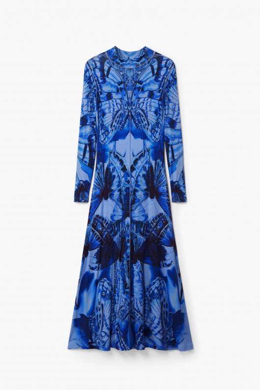 Rochie midi albastră cu imprimeu fluturi
