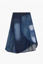 Fustă midi evazată din denim patchwork