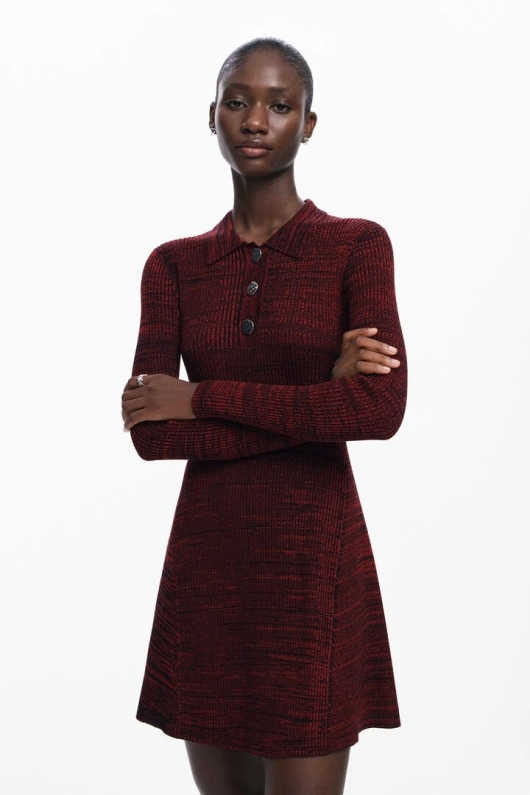 Rochie scurtă tricot cu guler polo