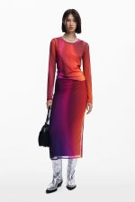 Fustă midi creion din tulle roz-mov gradient