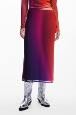 Fustă midi creion din tulle roz-mov gradient