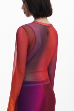 Fustă midi creion din tulle roz-mov gradient