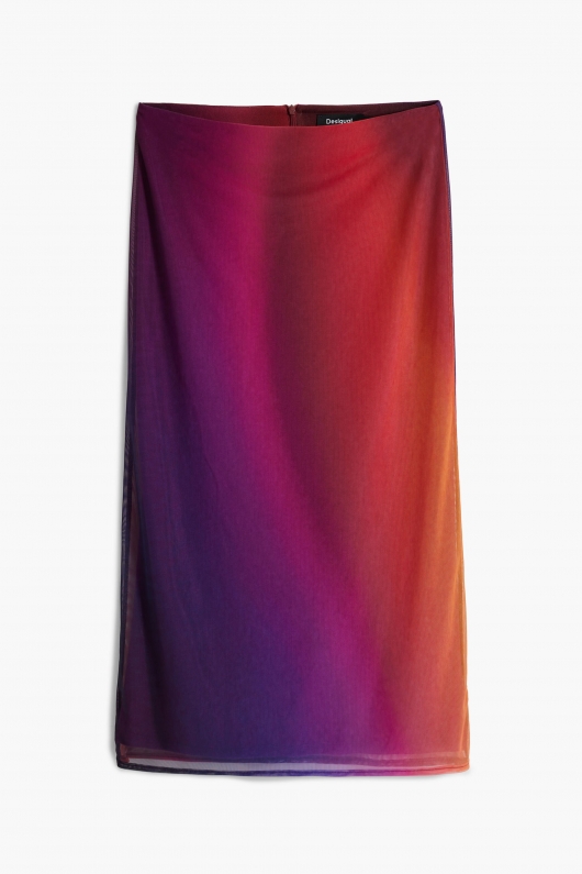 Fustă midi creion din tulle roz-mov gradient