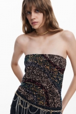Top elegant argintiu fără mâneci din paiete
