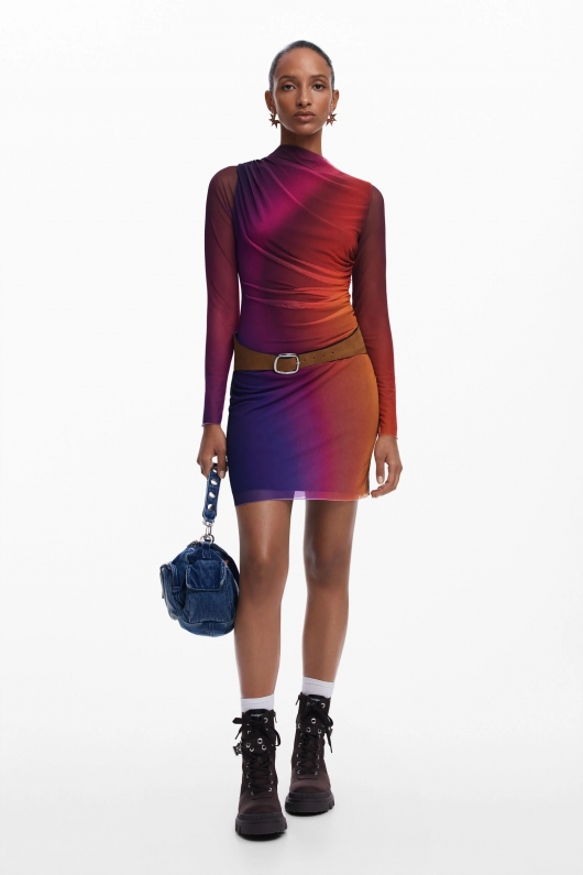 Rochie mini din tull cu imprimeu degrade