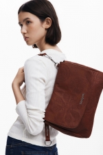 Geantă maro convertibilă cu broderie