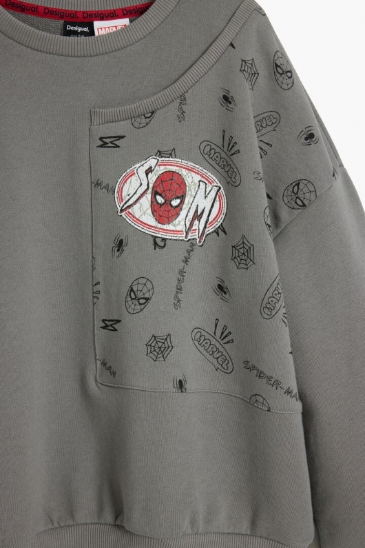 Hanorac gri copii cu glugă și imprimeu Spiderman