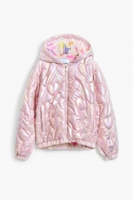 Geacă puffer argintie metalizată cu glugă