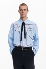 Cămașă bleu casual cu broderie abstractă
