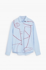 Cămașă bleu casual cu broderie abstractă