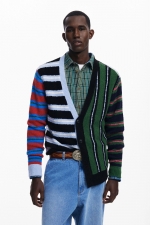 Cardigan casual în dungi multicolore cu nasturi