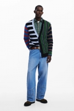 Cardigan casual în dungi multicolore cu nasturi