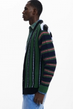 Cardigan casual în dungi multicolore cu nasturi