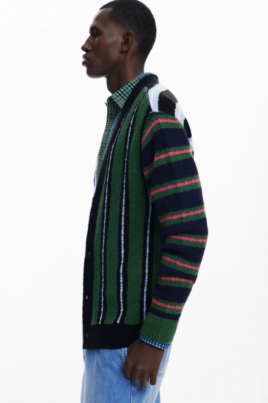 Cardigan casual în dungi multicolore cu nasturi