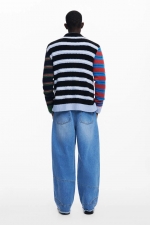 Cardigan casual în dungi multicolore cu nasturi