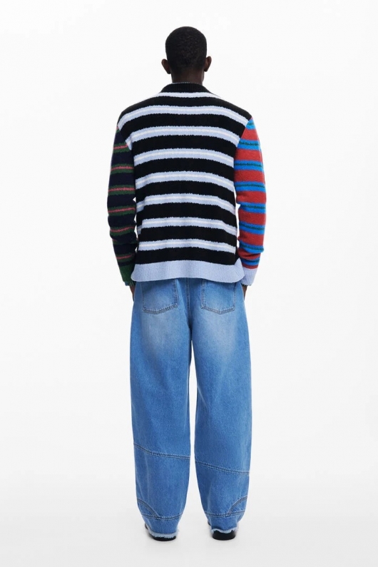 Cardigan casual în dungi multicolore cu nasturi
