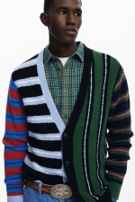 Cardigan casual în dungi multicolore cu nasturi