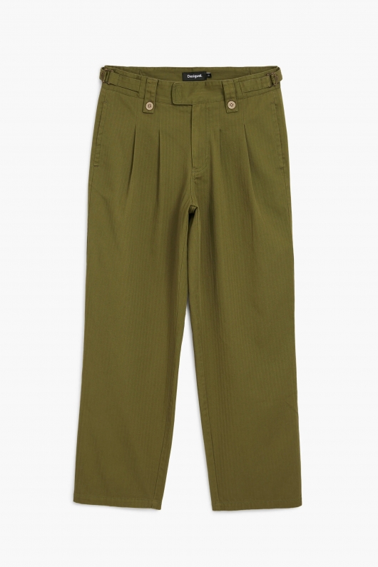 Pantaloni casual kaki cu curea reglabilă