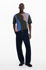 Tricou tricot multicolor cu dungi asimetrice