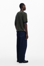 Tricou tricot multicolor cu dungi asimetrice