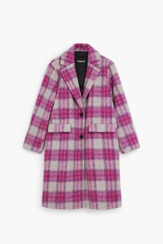 Palton lung cu imprimeu tartan și nasturi