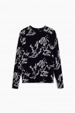 Pulover negru slim cu print artistic