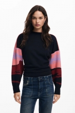 Pulover casual cu imprimeu multicolor și croi larg
