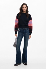 Pulover casual cu imprimeu multicolor și croi larg